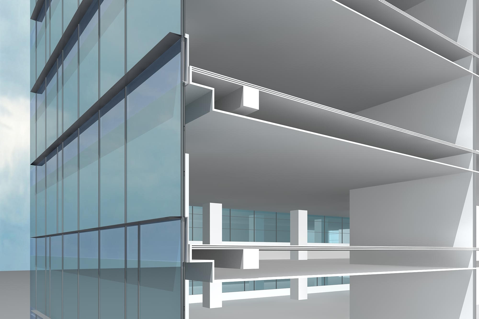 Facade study showing the layered glazing system