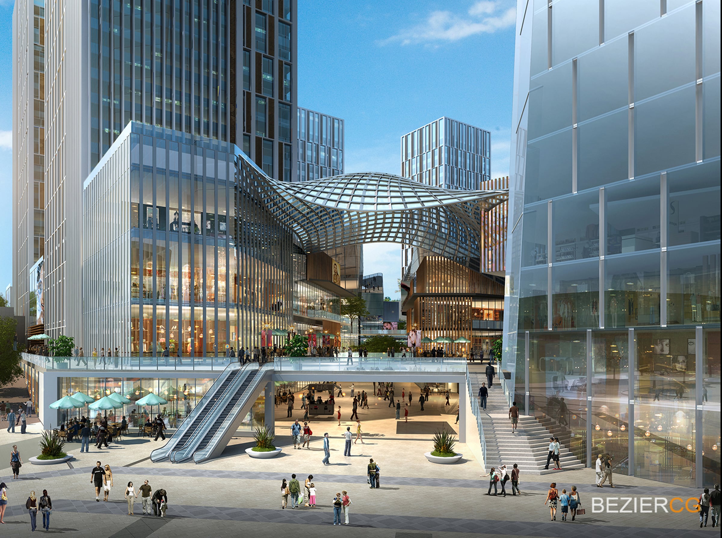 Street-level rendering of the Chengdu Wenhua Plaza mixed-use development