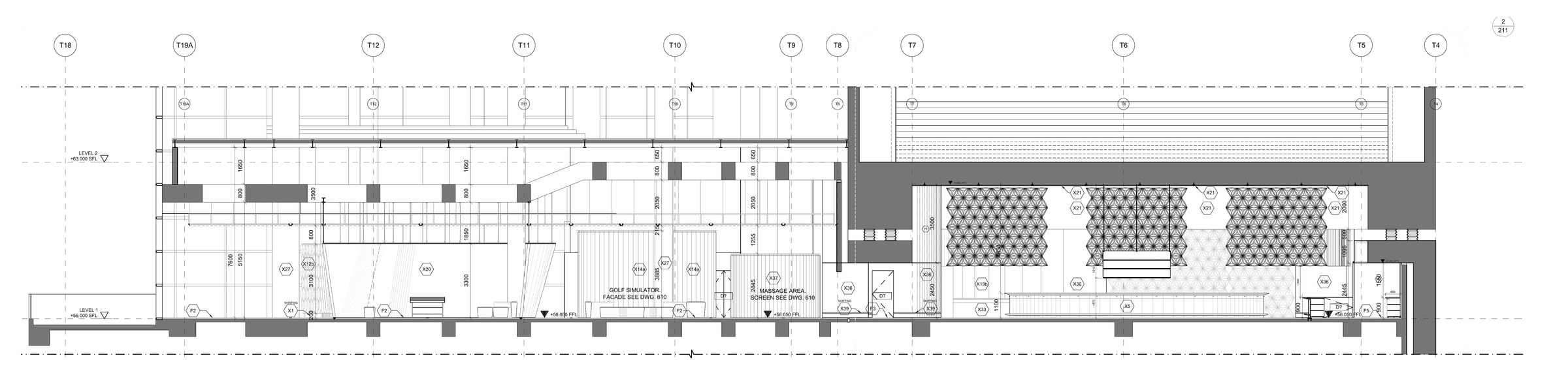Combined section through the ballroom and entertainment hall at Shaw Movie City Phase 2