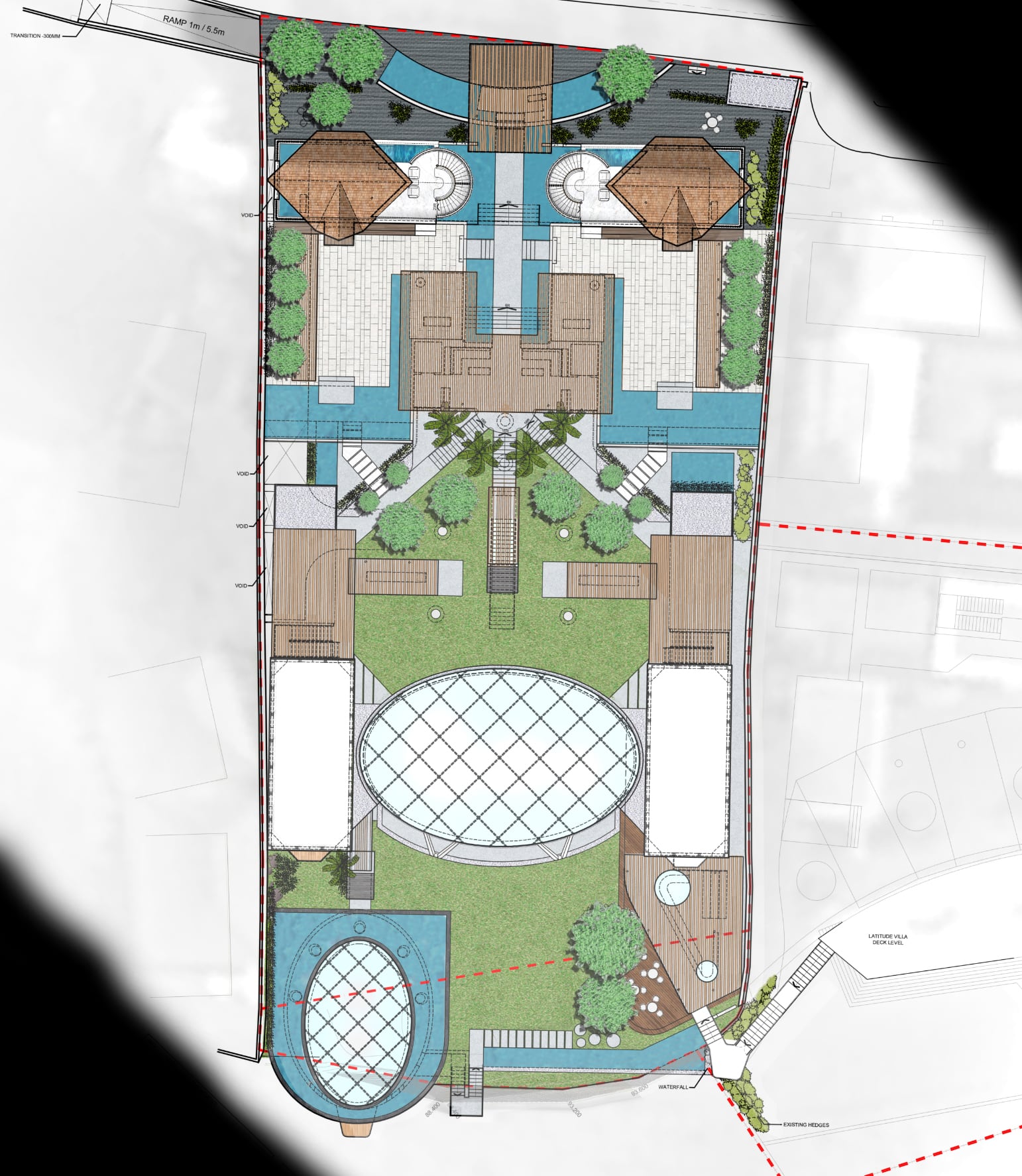 Masterplan of the Latitude+ Wedding Facility showing the linear sequence toward the cliff
