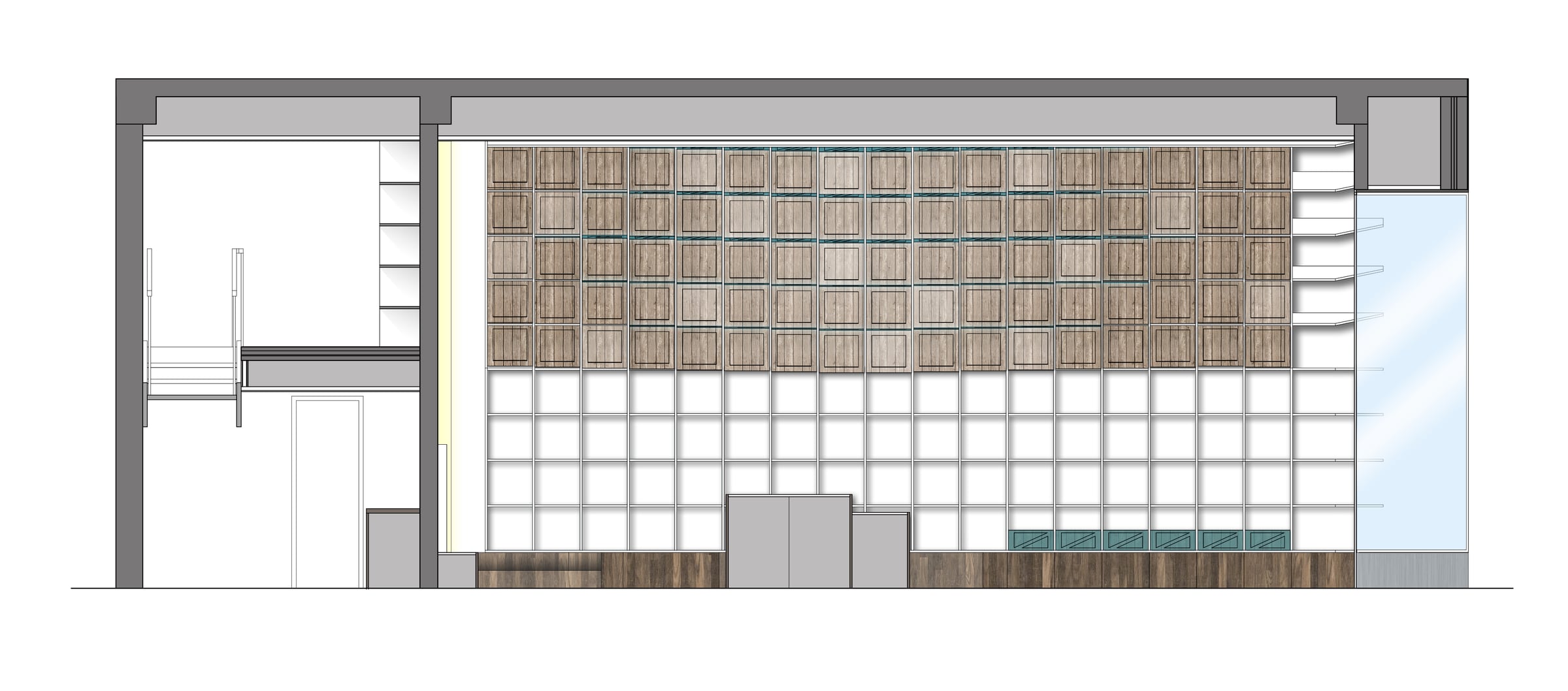 Interior elevation of the perimeter display system