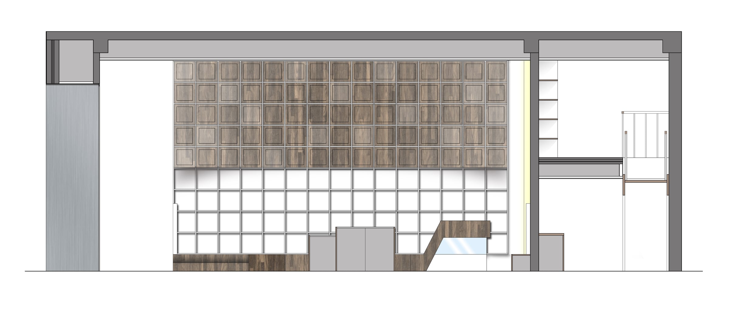Opposite interior elevation of the shoe store