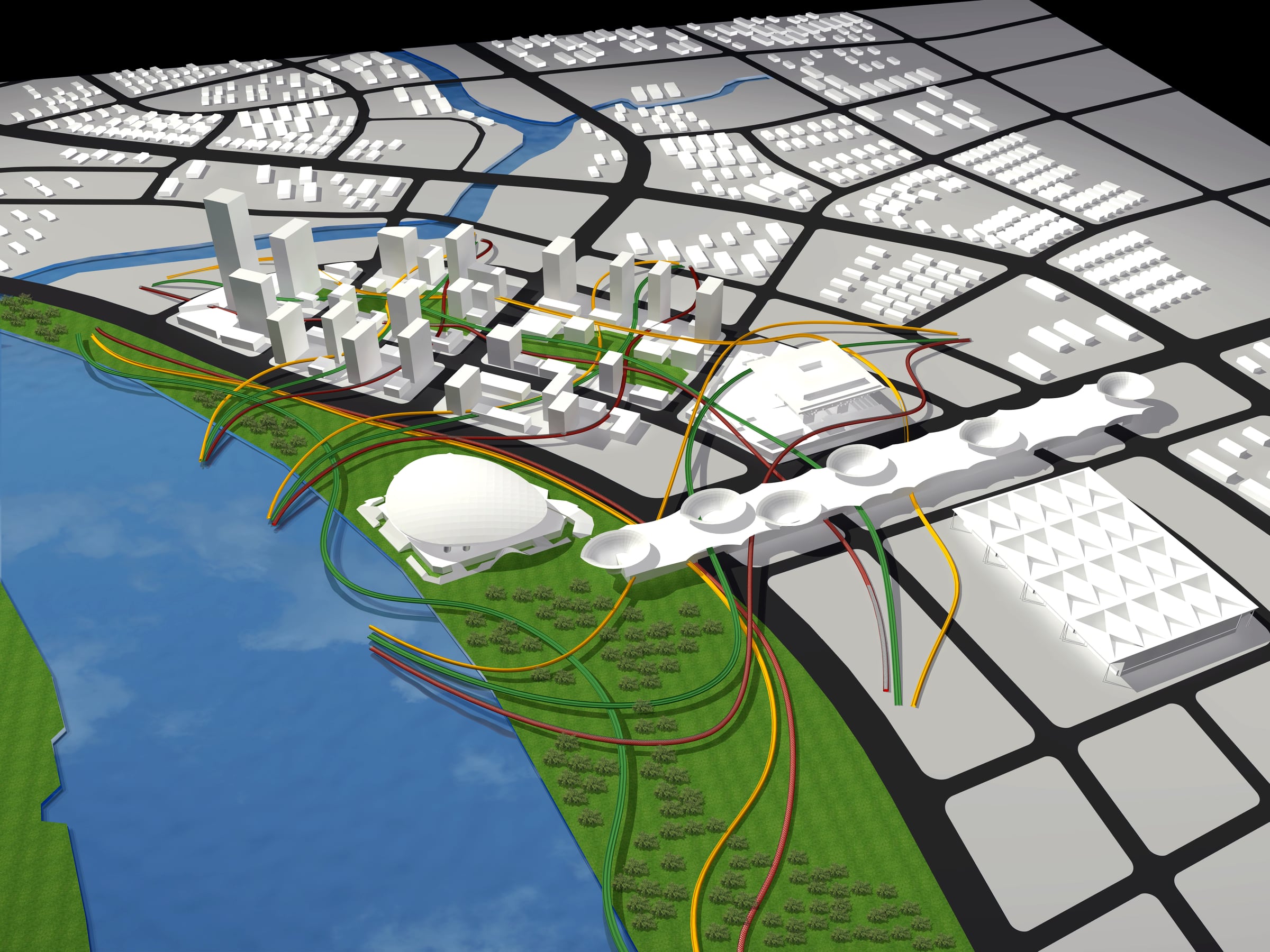 Aerial study of the elevated routes proposed by The Noodle Project