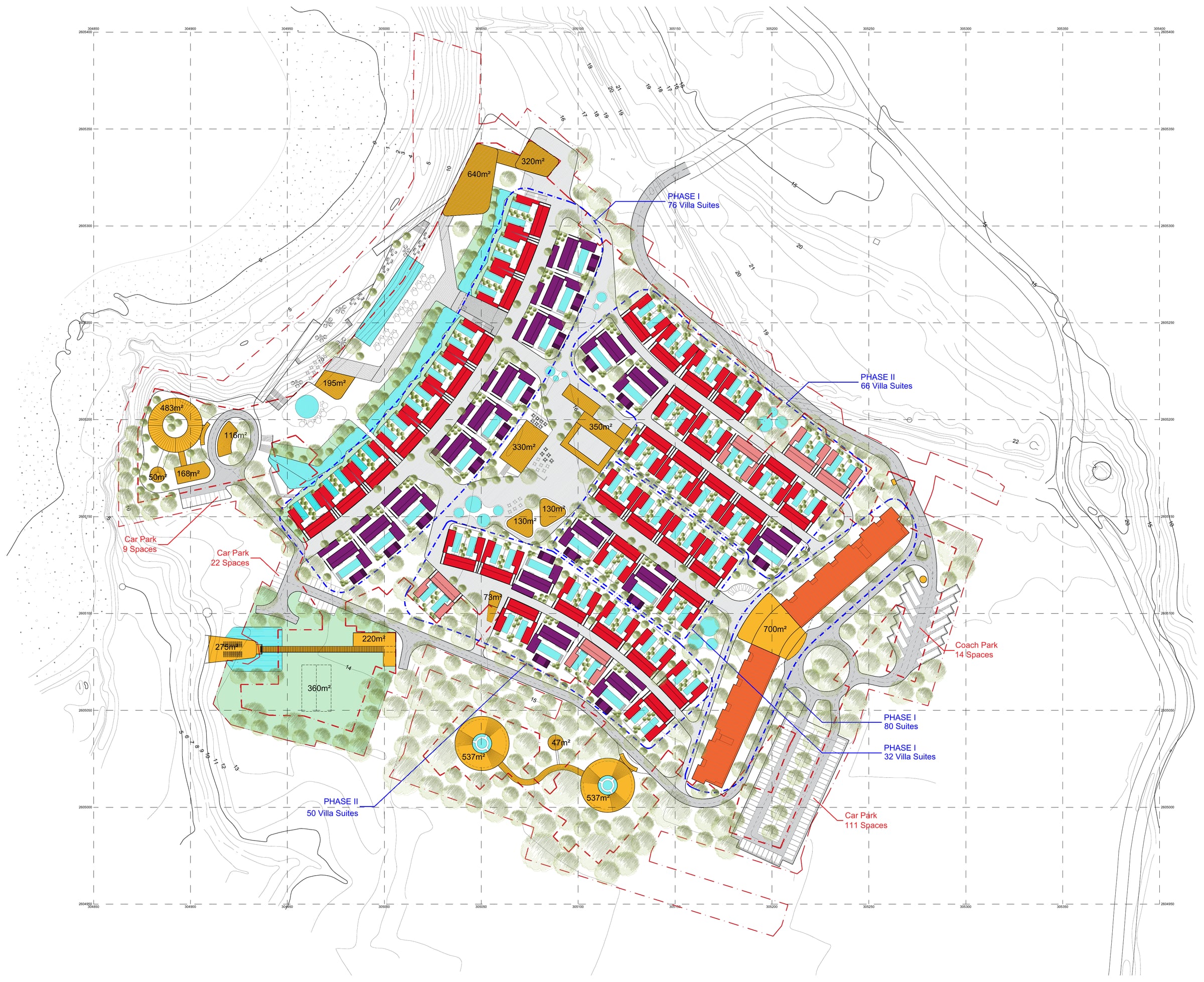 Penghu Island Resort masterplan showing phased hotel, villa, landscape and amenity organisation