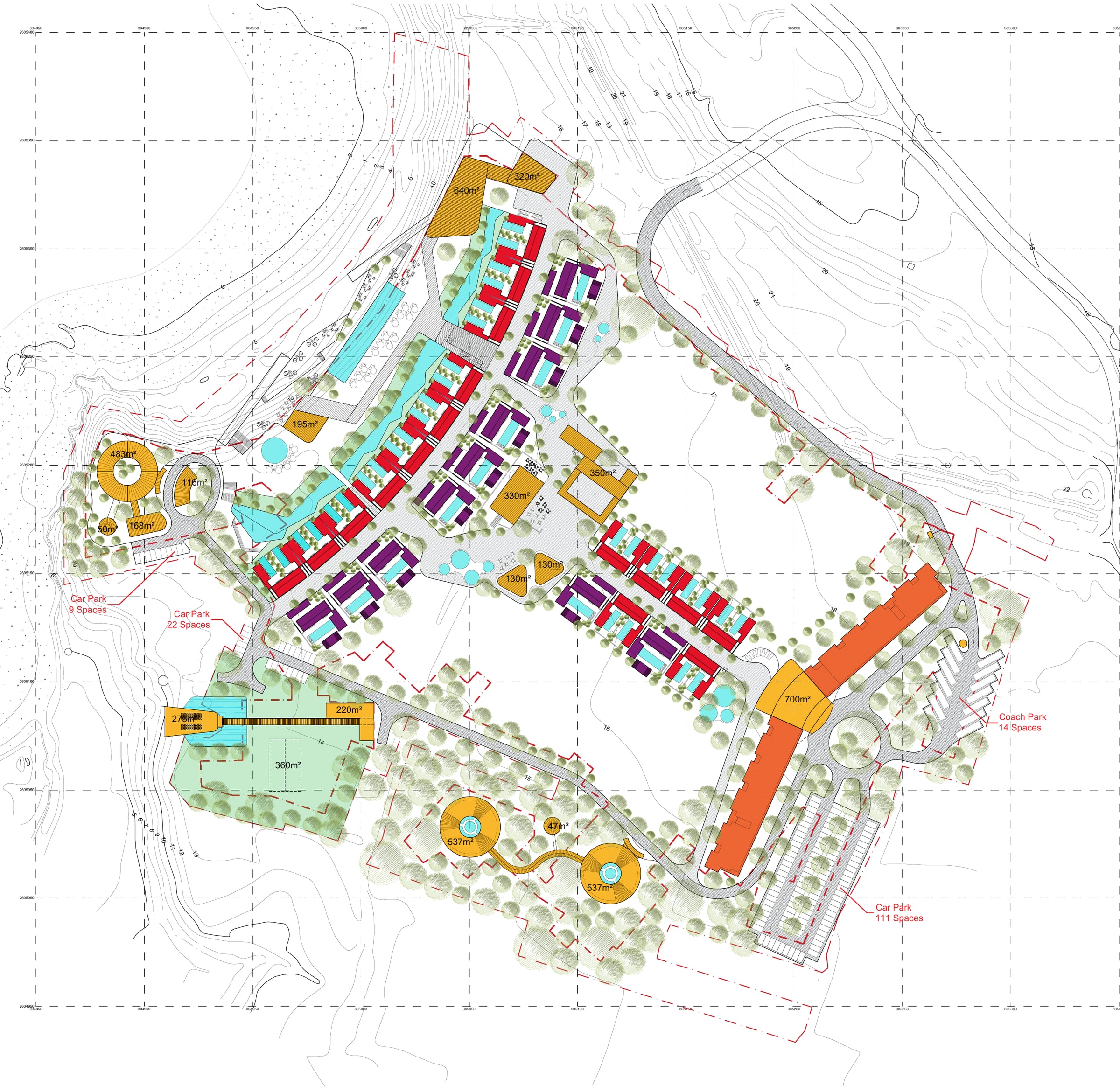 Phase I masterplan for Penghu Island Resort showing the hotel, villa clusters, amenities, access and landscape structure