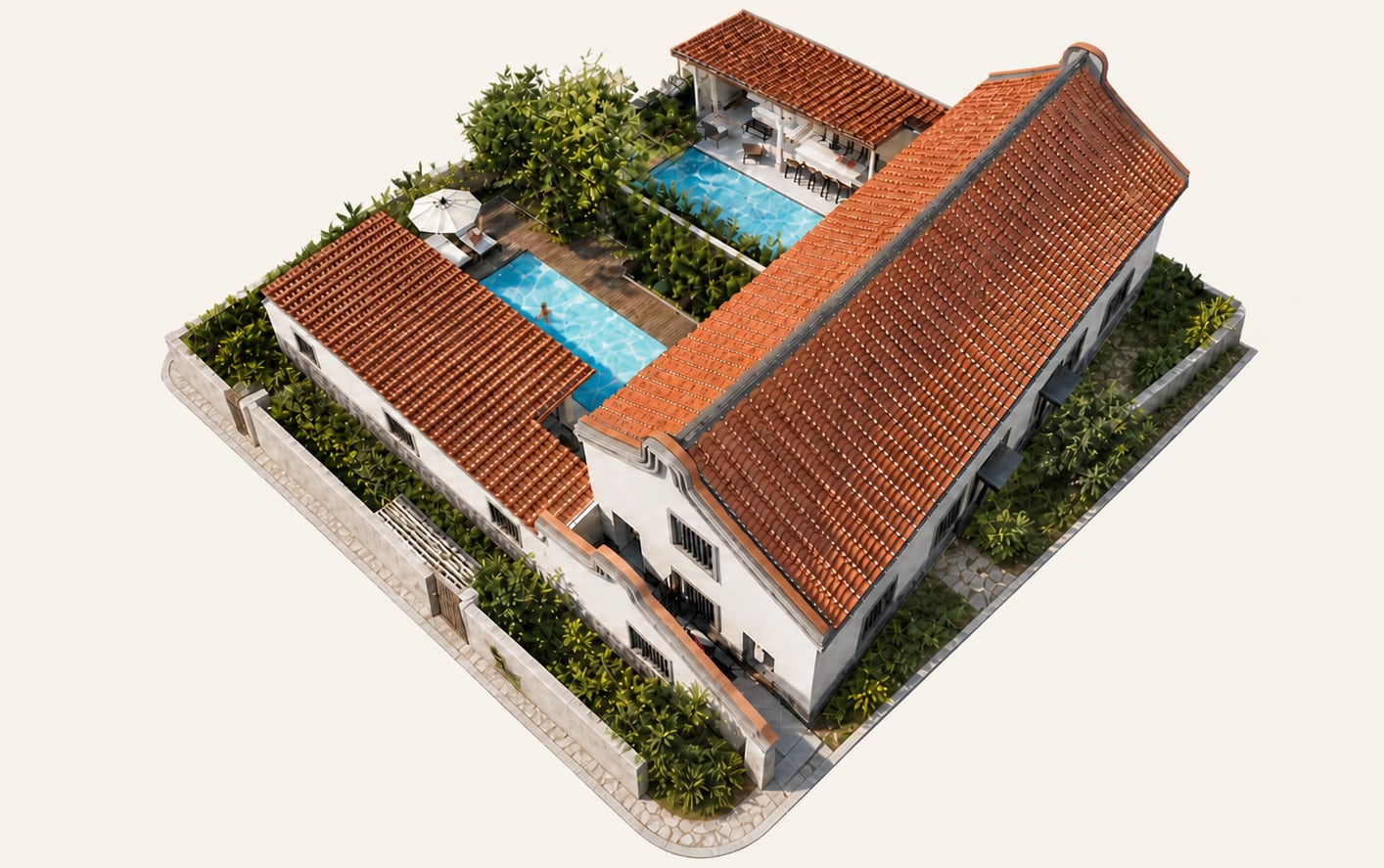 Isolated aerial study of a courtyard villa typology for Penghu Island Resort