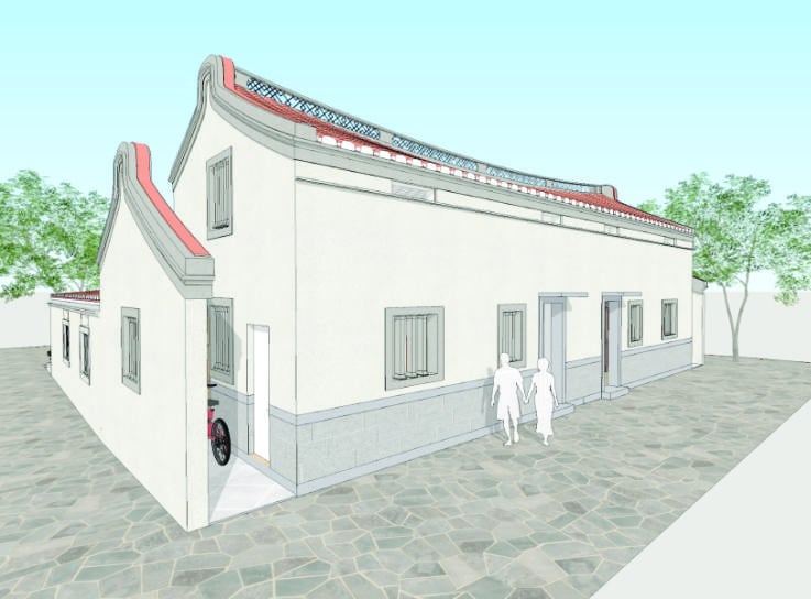 Exterior design study of a Penghu Island Resort villa with a curved local roof profile