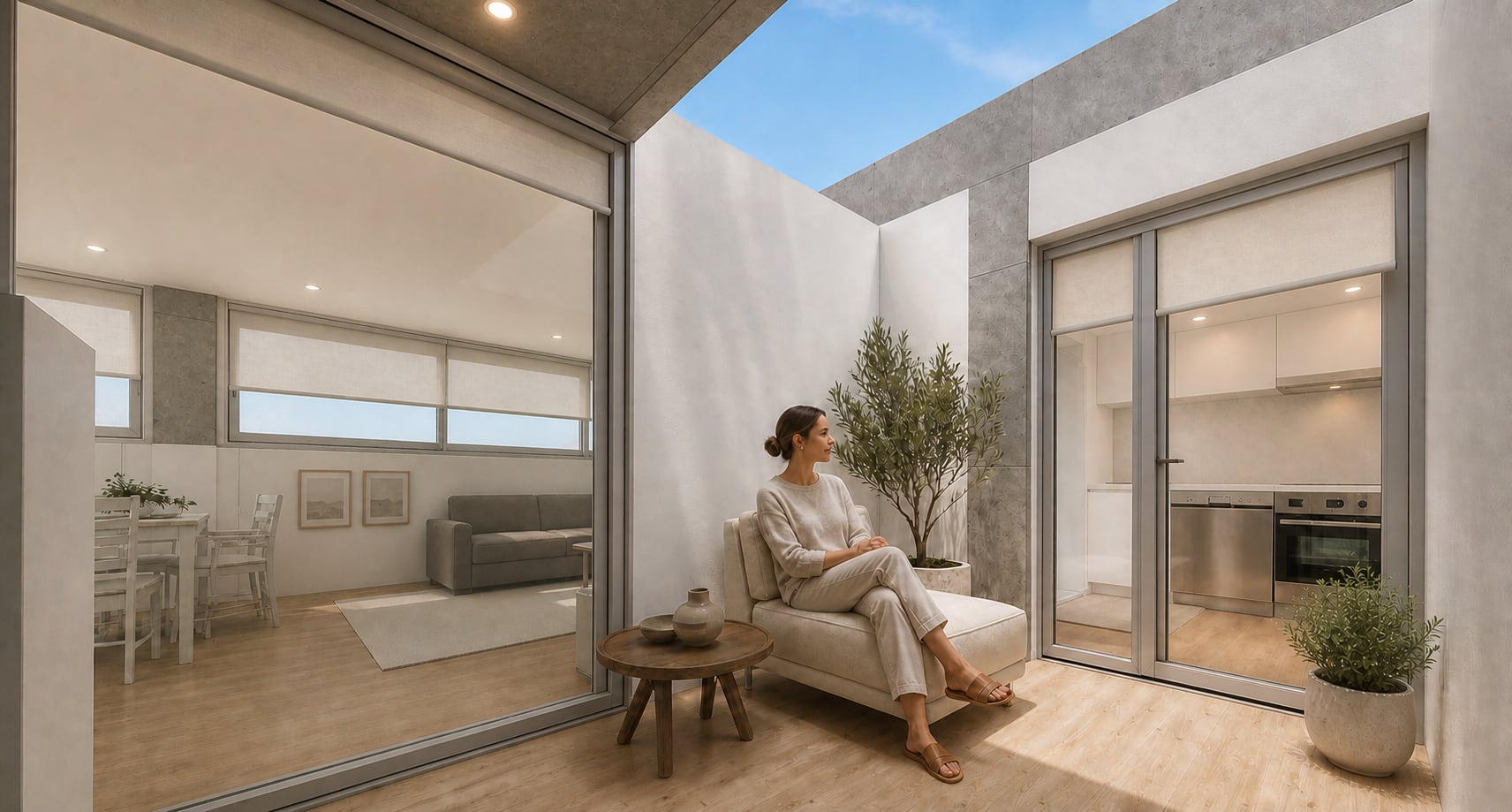 Interior study showing daylight from the retained penthouse terrace