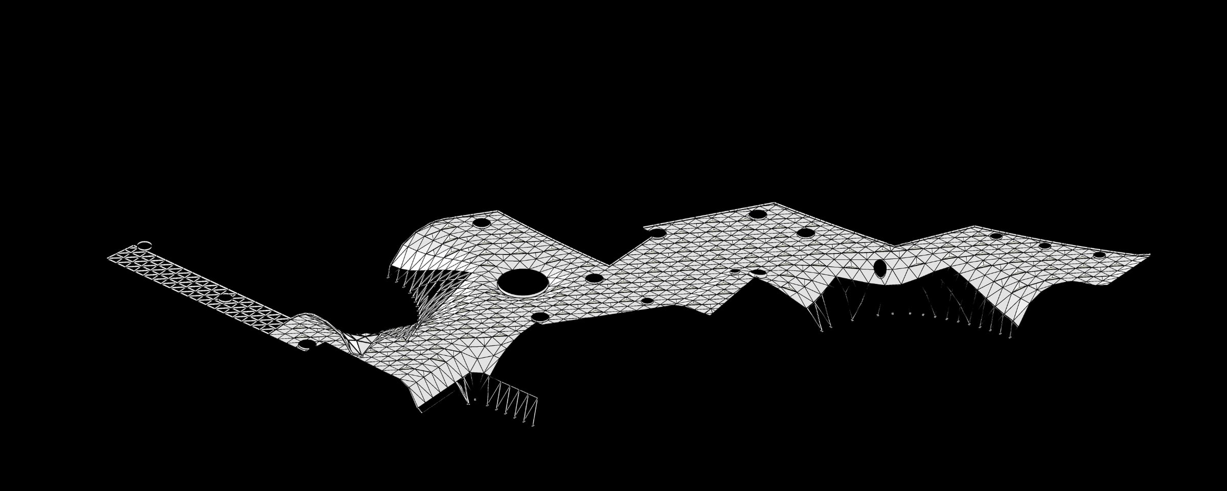 Three-dimensional technical model of the undulating Shaw Movie City ceiling matrix