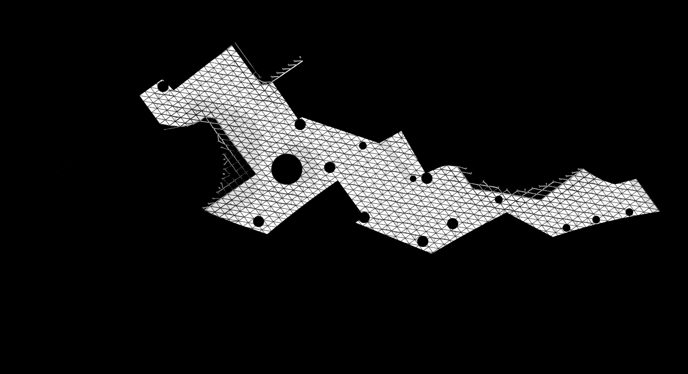 Plan view of the parametric triangular ceiling matrix developed for Shaw Movie City