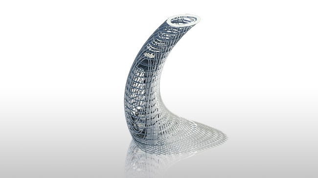 Laser-cut physical model of the Shenzhen Bay tower